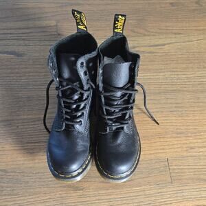 Dr. Martens Classic Black Leather Boots with Yellow Stitching